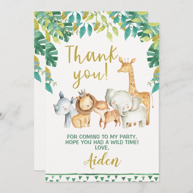 Tarjeta de agradecimiento Safari Chico Salvaje Par (Anverso / Reverso)