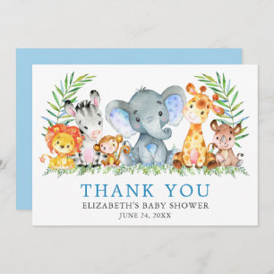 Tarjeta De Agradecimiento Safari color de agua Animales Baby Shower Azul cla