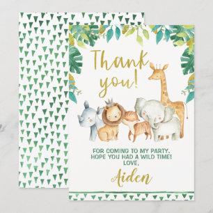 Tarjeta de agradecimiento Safari de chicos uno sal
