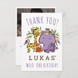 Tarjeta De Agradecimiento Safari de la Selva Dulce Animal Primer Fiesta de c