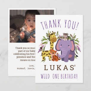 Tarjeta De Agradecimiento Safari de la Selva Dulce Animal Primer Fiesta de c