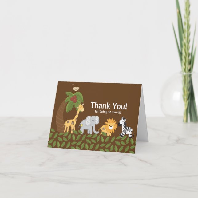 Tarjeta De Agradecimiento Safari de selva Baby Shower neutral animal (Anverso)