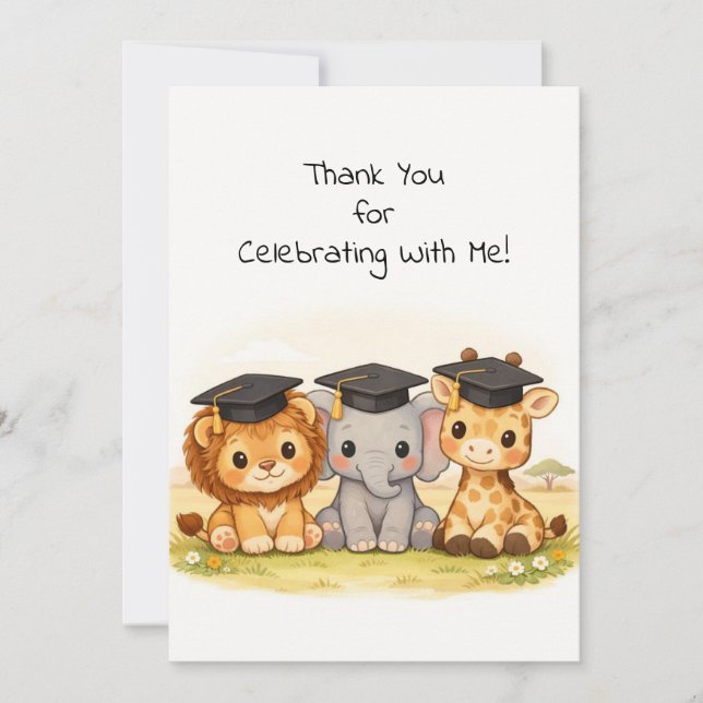 Tarjeta De Agradecimiento Safari Graduation for Kids Preschool Kindergarten  (Anverso)