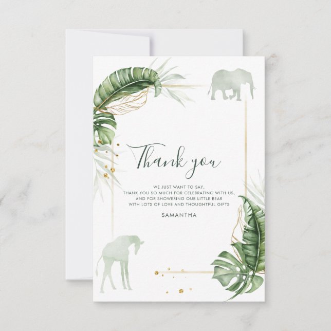 Tarjeta De Agradecimiento Safari Greenery Baby Shower (Anverso)