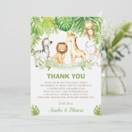 Tarjeta De Agradecimiento Safari Jungle Animales Baby Shower Boy Green Fores