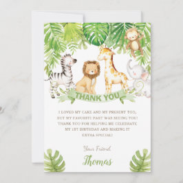 Tarjeta De Agradecimiento Safari Jungle Animales Green Forest Birthday Baby