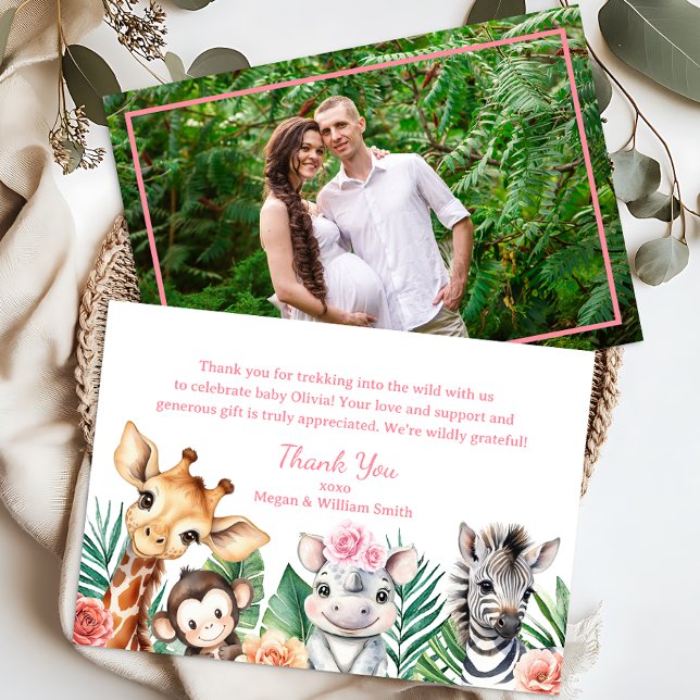 Tarjeta De Agradecimiento Safari Jungle Animals Foto de Baby Shower Gracias (Safari Baby Shower)