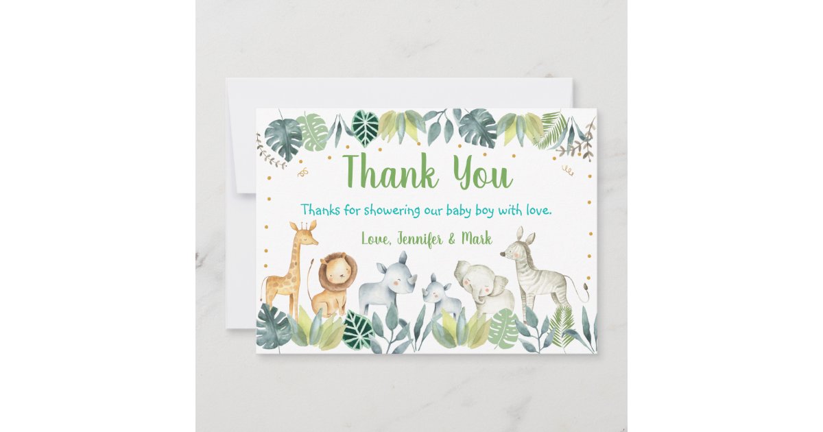 Tarjeta De Agradecimiento Safari Jungle Baby Shower Gracias | Zazzle.es