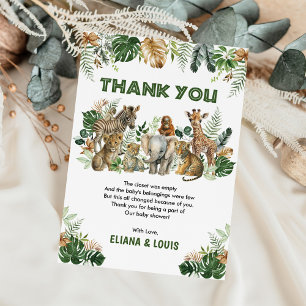 Tarjeta De Agradecimiento Safari Jungle Wild Animals Boy Baby Shower