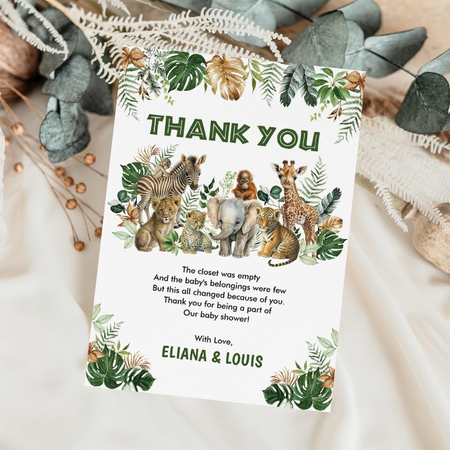 Tarjeta De Agradecimiento Safari Jungle Wild Animals Boy Baby Shower (Subido por el creador)
