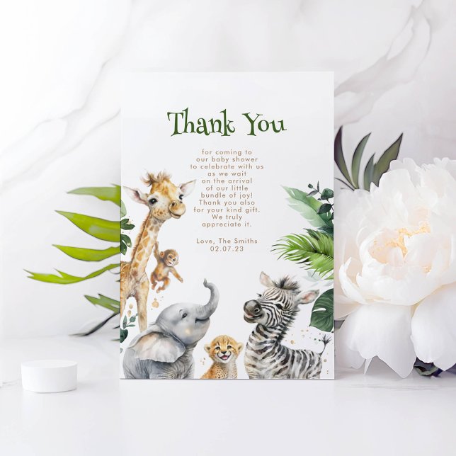 Tarjeta De Agradecimiento Safari Pequeños Animales Jungla Gracias (Safari Animals Mini Thank You Card)
