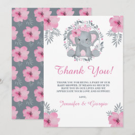 Tarjeta De Agradecimiento Safari Pink Floral Elephant Baby Shower Gracias