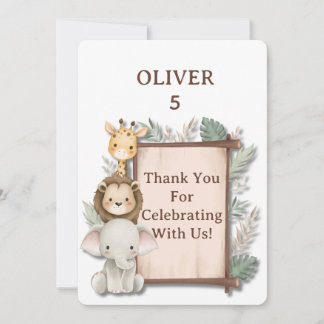 Tarjeta De Agradecimiento Safari Thank You Card, Oliver Birthday Thank You