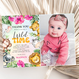 Tarjeta De Agradecimiento Safari Wild One 1er Chica Foto de cumpleaños