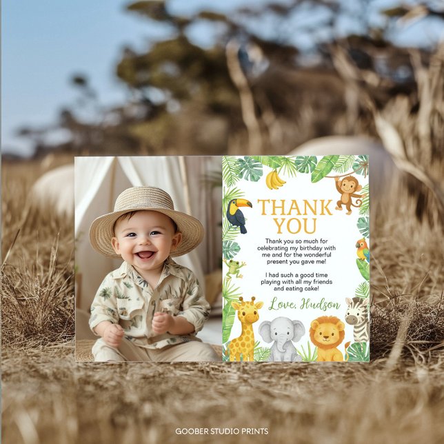 Tarjeta De Agradecimiento Safari Wild One Animals Birthday Party Photo (Subido por el creador)