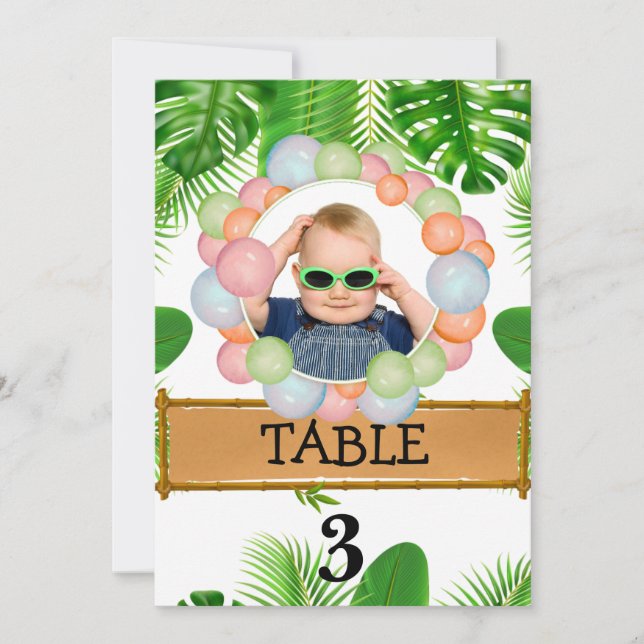 Tarjeta De Agradecimiento Safari Wild One Birday PHOTO Table Number (Anverso)