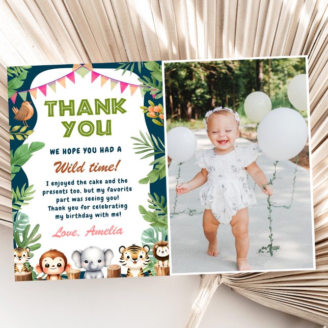 Tarjeta De Agradecimiento Safari Wild One First Birthday Photo (Subido por el creador)