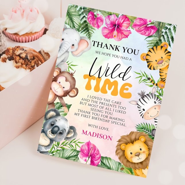 Tarjeta De Agradecimiento Safari Wild One First Chica Birthday (Subido por el creador)