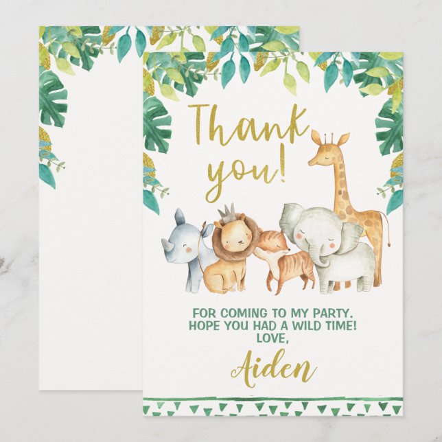 Tarjeta de agradecimiento Safari Wild One para niñ (Anverso / Reverso)