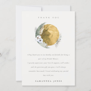Tarjeta De Agradecimiento Saga Verde Floral Boho Gold Bridal Shower