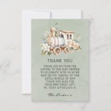 Sage Dusty Blue Train Baby Shower Gracias Cartas