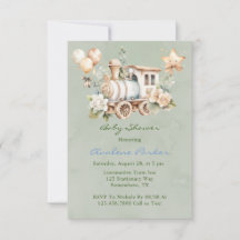 Sage Dusty Blue Train Boy Baby Shower invita