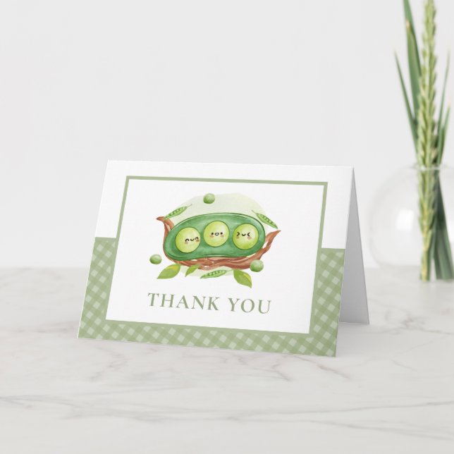 Tarjeta De Agradecimiento Sage Gingham Greenery Sweet Pea En Pod Baby Shower (Anverso)
