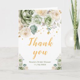 Tarjeta De Agradecimiento Sage Green and Cream Floral Bridal Shower