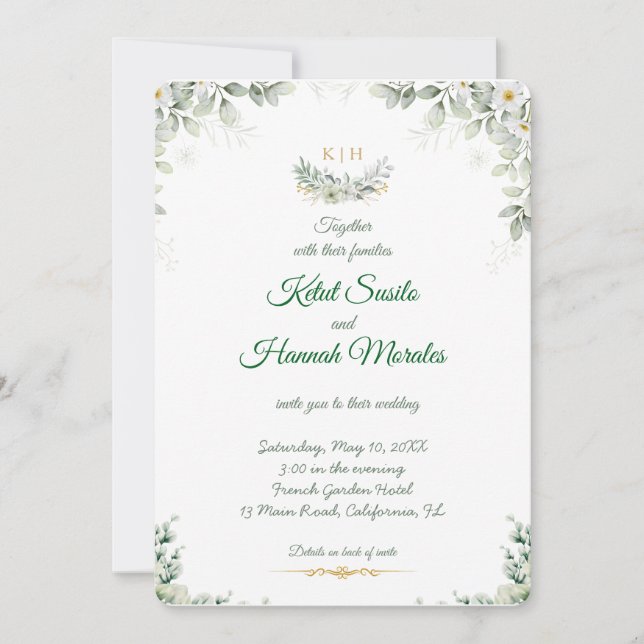 Tarjeta De Agradecimiento sage green and navy blue wedding invitations (Anverso)