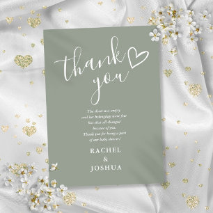 Tarjeta De Agradecimiento Sage Green Baby Shower Script Heart Poem