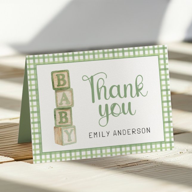 Tarjeta De Agradecimiento Sage Green Baby Shower Thank You Card | Blocks (Thank You Card)