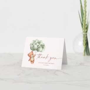 Tarjeta De Agradecimiento Sage Green Bear Balloons Baby Shower