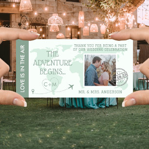 Tarjeta De Agradecimiento Sage Green Boarding Destination Wedding