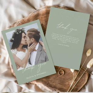 Tarjeta De Agradecimiento Sage Green Boda Gracias Foto Simple