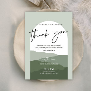 Tarjeta De Agradecimiento Sage Green Boho Arch Simple Logo Business