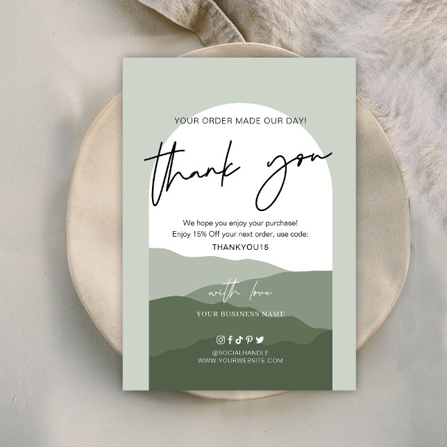 Tarjeta De Agradecimiento Sage Green Boho Arch Simple Logo Business (Subido por el creador)