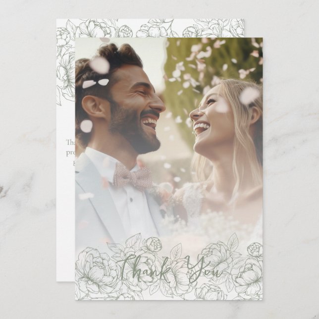 Tarjeta De Agradecimiento Sage Green Boho Floral Modern Elegant Photo (Anverso / Reverso)