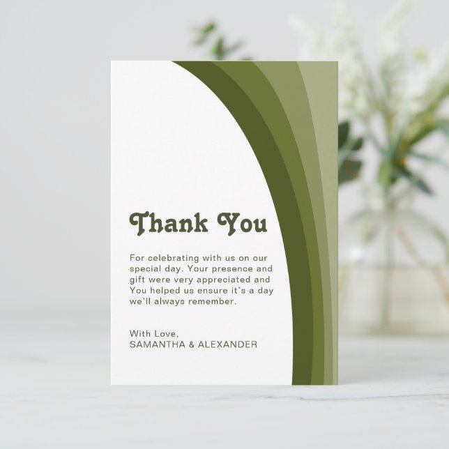 Tarjeta De Agradecimiento Sage Green Boho Rainbow Stripe Arch Boda (Anverso de pie)