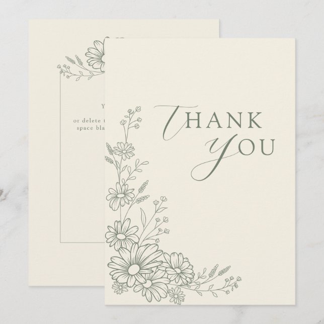 Tarjeta De Agradecimiento Sage Green Botanical Daisy Garden Wedding (Anverso / Reverso)