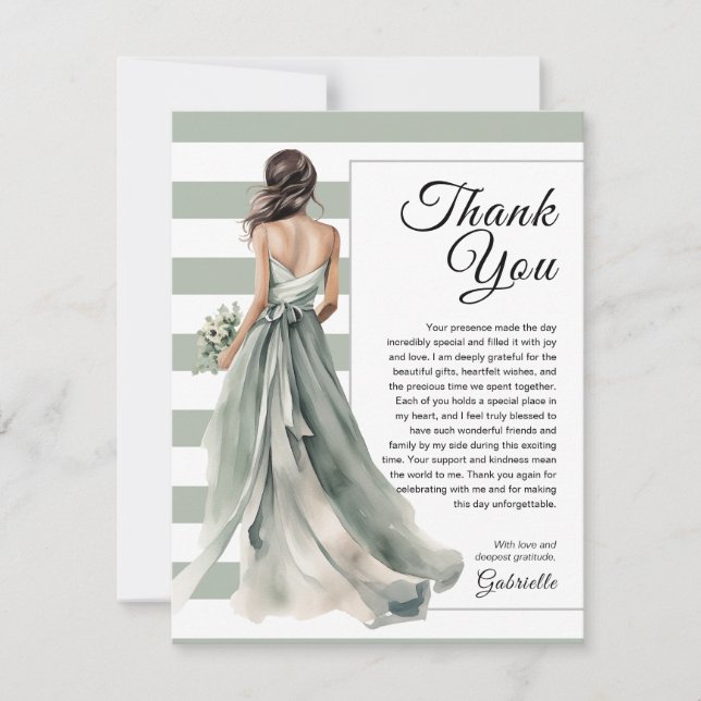 Tarjeta De Agradecimiento Sage Green Bride Stripes Polka Dot Bridal Shower (Anverso)