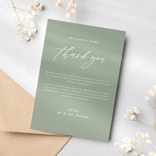 Tarjeta De Agradecimiento Sage Green Calligraphy Classic Elegant Wedding