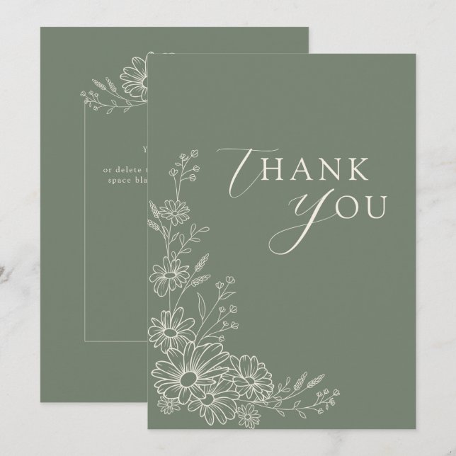 Tarjeta De Agradecimiento Sage Green Chic Botanical Daisy Garden Wedding (Anverso / Reverso)