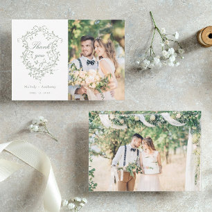 Tarjeta De Agradecimiento Sage Green Classic Escudo floral francés 2 Foto