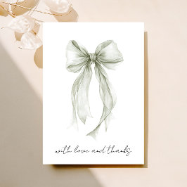 Tarjeta De Agradecimiento Sage Green Coquette Bow Watercolor Brilla Ducha
