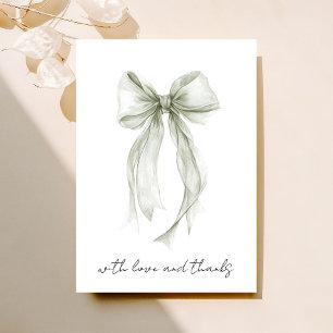 Tarjeta De Agradecimiento Sage Green Coquette Bow Watercolor Brilla Ducha