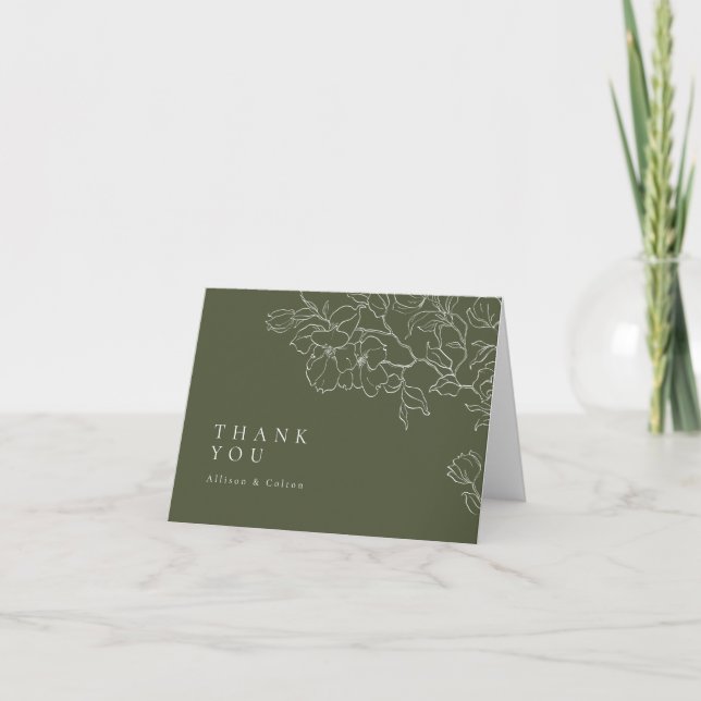 Tarjeta De Agradecimiento Sage Green Elegant boda floral de mano (Anverso)