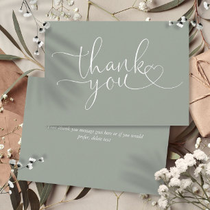 Tarjeta De Agradecimiento Sage Green Elegant Heart Script