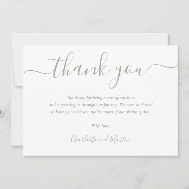 Tarjeta De Agradecimiento Sage Green Elegant Moderno Script (Anverso)