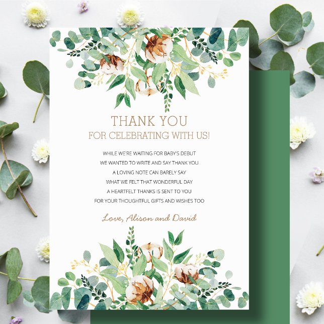Tarjeta De Agradecimiento Sage Green Eucalyptus Rustic Greenereneration Baby (Subido por el creador)