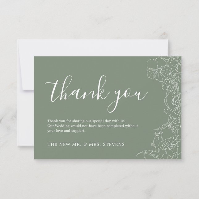 Tarjeta De Agradecimiento Sage Green Floral Boda (Anverso)